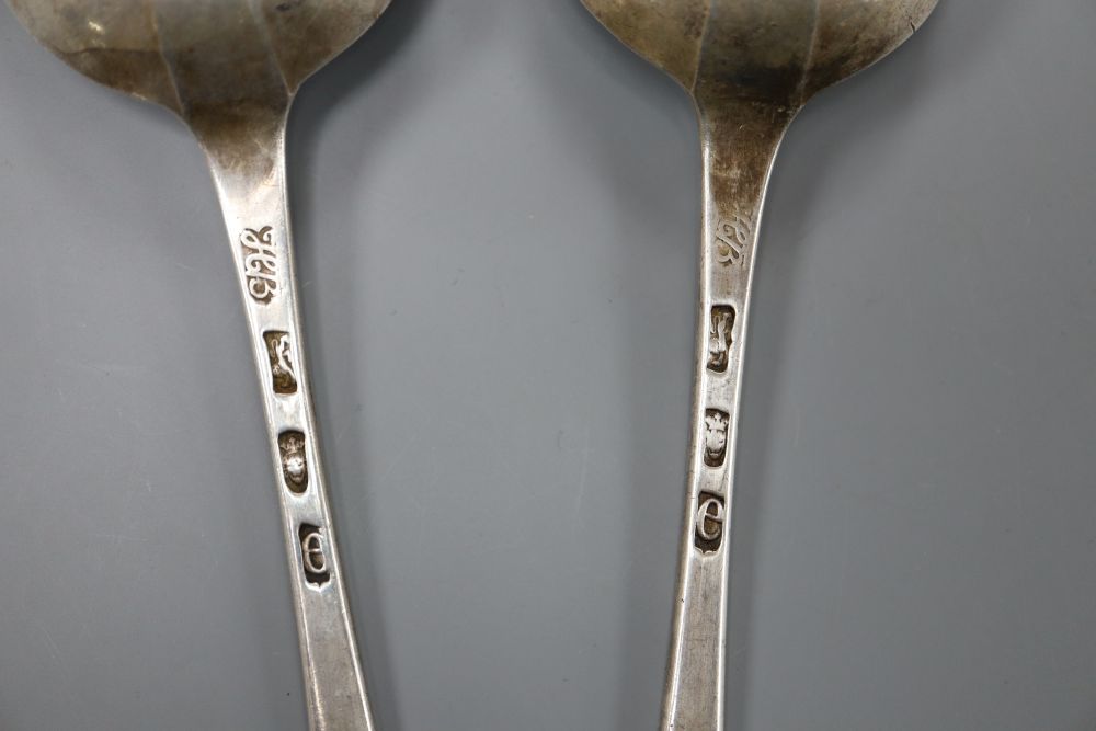 A pair of George III silver Old English pattern tablespoons, by Hester Bateman, London, 1780, 21.5cm